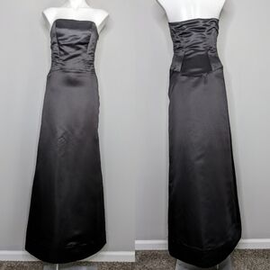 Bill Levkoff black satin strapless bridesmaid evening gown altered 8